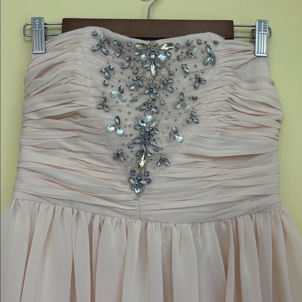 Pearl Georgina Chapman Strapless Blush Pink High-Low Chiffon Dress Beaded Bodice - Picture 5 of 16